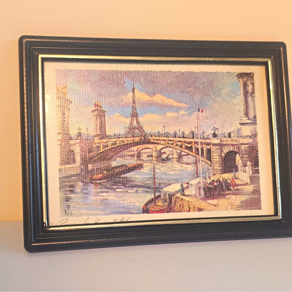 Small Framed Paris Eiffel Tower Bridge River Cityscape Landscape Paper Print